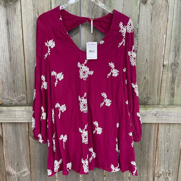 Free People Dress  Floral Embroidered Emma Swing Mini Dress Small NWT - Picture 1 of 10